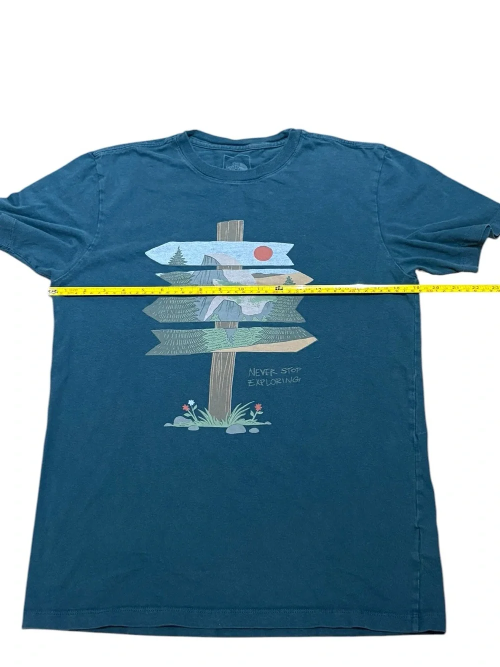 The North Face Men’s “Never Stop Exploring” Teal Blue Tee, Size S